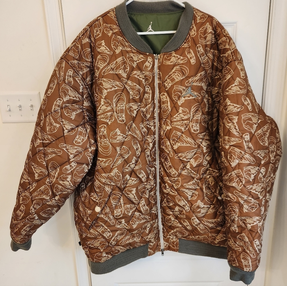 Air Jordan LS Bomber Jacket Size 3XL Olive Brown Reversible 2005 Full Zip #K/PP